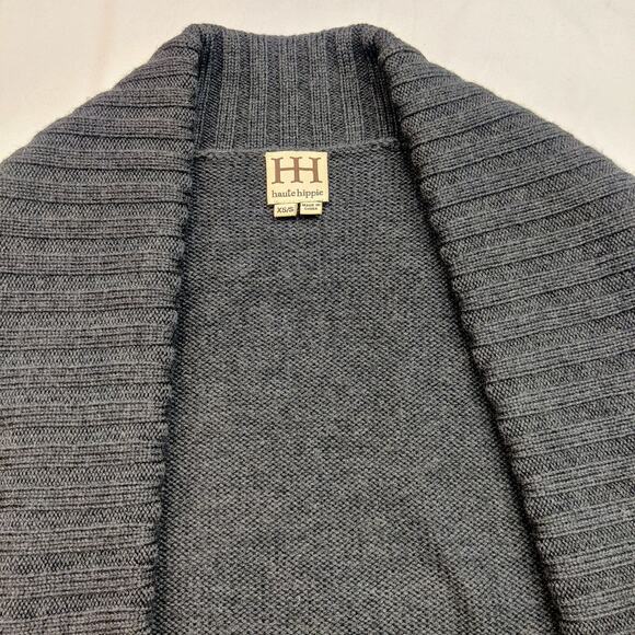 Haute Hippie 100% Merino Wool Longline Charcoal Gray Knit Open Cardigan XS/S - Picture 5 of 9